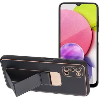 Pouzdro na mobilní telefon Silikonové pouzdro Forcell Leather Kickstand na mobil Samsung Galaxy A03s Černé se stojánkem (Silikonový kryt či obal Forcell Leather Kickstand na mobilní telefon Samsung Galaxy A03s černé)