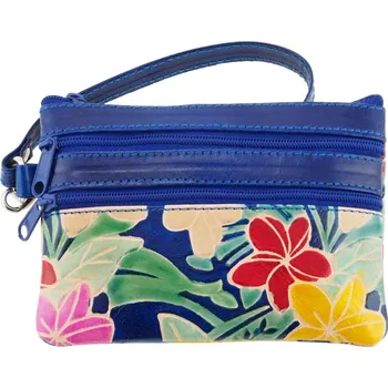 Dámská kožená peněženka s poutkem Květy modrá 14 x 10 cm