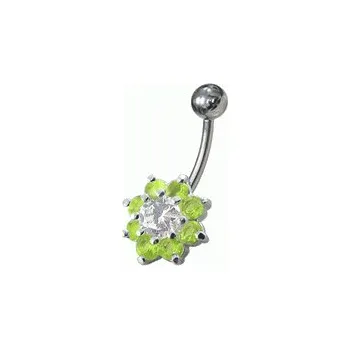 Piercing Šperky4U Piercing do pupíku - kytička, světle zelené zirkony - BP01257-G
