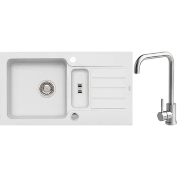 Kuchyňský dřez Alveus Set Niagara 70 Granitová dřez s vaničkou a odkapem 780x435 mm+ baterie Angel, bílá, SETA20111