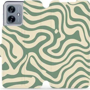 Pouzdro na mobilní telefon Flipové pouzdro Mobiwear - Motorola Moto G54 5G / Moto G54 5G Power Edition - VA57S Zelené a béžové zkrouceniny (Knížkové flip pouzdro, obal, kryt na mobil Motorola Moto G54 5G / Moto G54 5G Power Edition - VA57S Zelené a béžové zkrouceniny, materiál Uměl