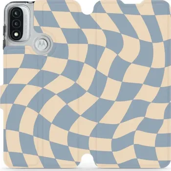 Pouzdro na mobilní telefon Flipové pouzdro Mobiwear - Motorola Moto E20 - VA59S Modrá a béžová šachovnice (Knížkové flip pouzdro, obal, kryt na mobil Motorola Moto E20 - VA59S Modrá a béžová šachovnice, materiál Umělá kůže + TPU - ochrana 360°, stojánek, silikonová vanička,)
