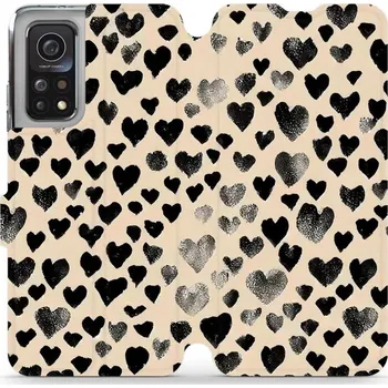 Pouzdro na mobilní telefon Flipové pouzdro Mobiwear - Xiaomi Mi 10T Pro - VA51S Černá srdíčka (Knížkové flip pouzdro, obal, kryt na mobil Xiaomi Mi 10T Pro - VA51S Černá srdíčka, materiál Umělá kůže + TPU - ochrana 360°, stojánek, silikonová vanička, magnetické zavírání)
