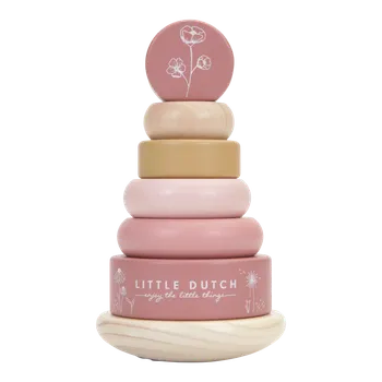 Dřevěná hračka Nasazovací kroužky dřevěné Pink Flowers