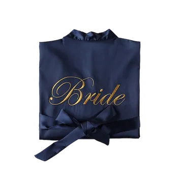 Dámský župan Saténový dámský župan pro nevěstu tmavě modrý - Bride S Modrá