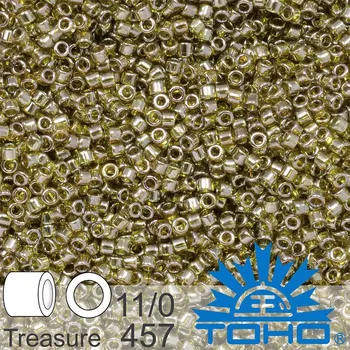 Dětské navlékací korálky Korálky TOHO tvar TREASURE (válcové). Velikost 11/0. Barva č. 457-Gold-Lustered Green Tea . Balení 5g.