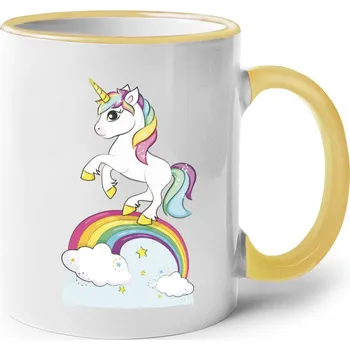 Hrnek s jednorožcem, Barva Žlutá, Velikost 330 ml, Canvas Keramický hrnek s barevným uchem Bezvatriko.cz 0782