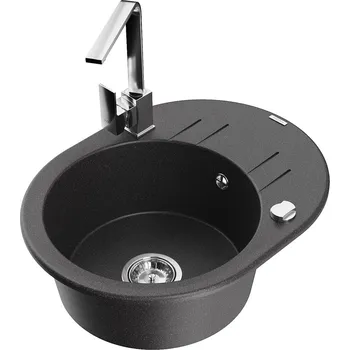 Granitový dřez MEXEN/S - Kevin granitový dřez s odkapávačem včetně baterie Rita, černá kropenatá 6517-76-670300-00