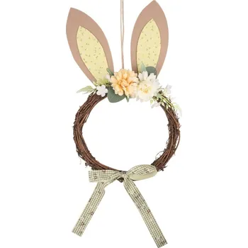 Vánoční dekorace Věnec s filcovýma ušima a mašlí 23 x 42 cm, žlutý