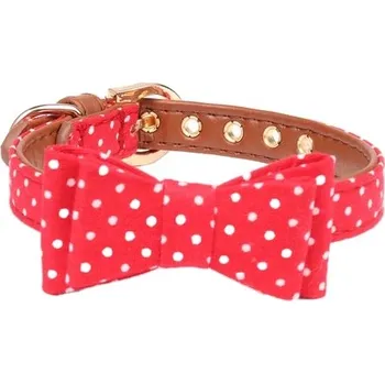 Obojek pro psa Kožený obojek pro psy a kočky s mašličkou - Obojek s červenou mašlí,M