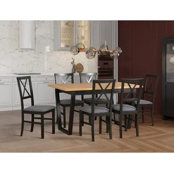 Jídelní set Jídelní sestava DX 33, odstín lamina (deska stolu) bílá, odstín dřeva (židle + nohy stolu) černá, potahový materiál látka