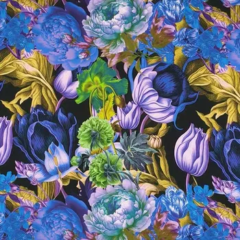 Šatovka B0150 černá, fialovo-modré květy, š.140