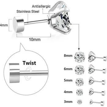 Náušnice Luxusní zirkonové náušnice z nerezové oceli - twist stříbrný,8mm