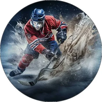 Jedlá dekorace na dort Jedlý papír hokejista s modrou přilbou 19,5cm