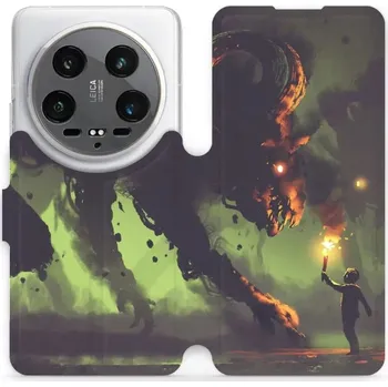 Pouzdro na mobilní telefon Flipové pouzdro Mobiwear - Xiaomi 14 Ultra 5G - VA08P Příšera a kluk s pochodní (Knížkové flip pouzdro, obal, kryt na mobil Xiaomi 14 Ultra 5G - VA08P Příšera a kluk s pochodní, materiál Umělá kůže + TPU - ochrana 360°, stojánek, silikonová vanička,)