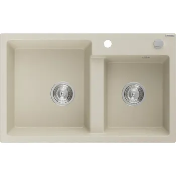 Granitový dřez Mexen Tomas 2miskový granitový dřez 800 x 500 mm, béžový, chromový sifon - 6516802000-69