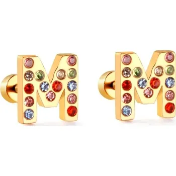 Náušnice Nerezové náušnice s písmenkovým designem - M,Zlatá