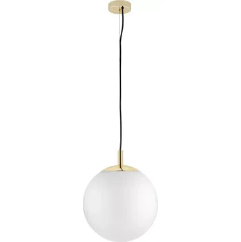 Kaspa 10727105 ALUR M - Závěsné svítidlo s kulatým skleněným stínidlem, zlaté prvky, 1 x E27, Ø 30cm (Závěsné svítidlo 1 x E27, s mléčným kulatým skleněným stínidlem)