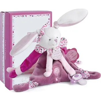 Hračka pro nejmenší Doudou et Compagnie Paris Doudou Dárková sada - Hračka s úchytem na dudlík králíček 17 cm