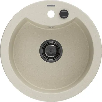 Granitový dřez Mexen Diego 1miskový granitový dřez 488 x 480 mm, béžový, černý sifon - 6512481000-69-B