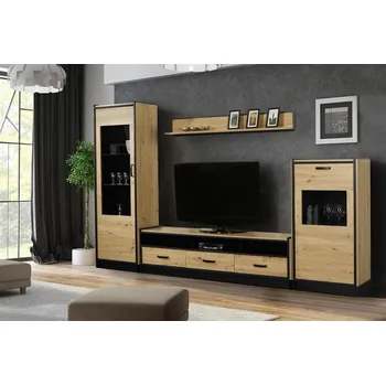 Obývací stěna LEMPERT Obývací stěna KARIN 1 Dub Artisan (ABS) / Dub Artisan / černá (ABS)