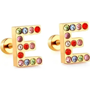 Náušnice Nerezové náušnice s písmenkovým designem - E,Zlatá