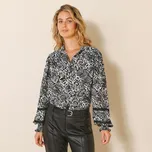 Propínací košile s potiskem a macramé černá/režná 36