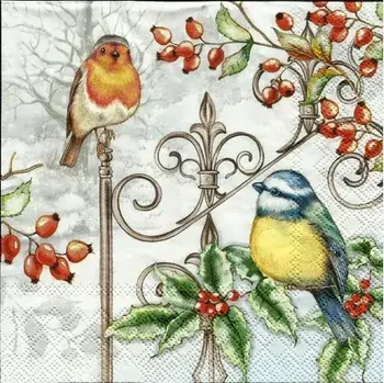 Ubrousky Červenka a Sýkorka, 33 x 33 cm (Ubrousky ptáčci, ptáček )