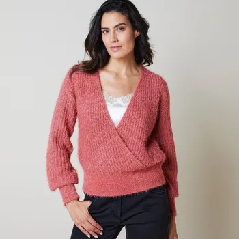 Dámská móda Pulovr s překřížením růžové dřevo 46/48