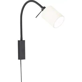 Nástěnné svítidlo Fischer Honsel 30393 MAUI - Nástěnná čtecí lampička s textilním bílým stínidlem, 1 x E14, vypínač na kabelu (Elegantní nástěnná lampa na čtení nejen do ložnice nad postel s kabelem do zásuvky)