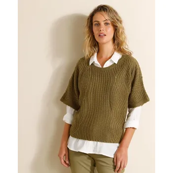 Dámská móda Pončo pulovr s rukávy k loktům olivová 52