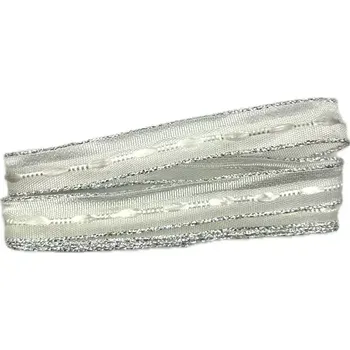 Stuha Vánoční stuha LAMEE 15mm x 2m (4,-Kč/m) (Vánoční stuha bílá, stříbrné okraje, s drátkem v lemu)
