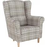 Křeslo ušák, látka hnědé káro, Charlot