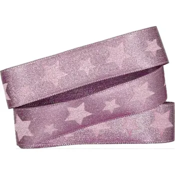 Stuha Vánoční stuha PINK STAR růžová 25mm x 2m (8,-Kč/m) (Vánoční saténová stuha, v barvě pastelově růžové, s jednostranným potiskem a glitrovým efektem)