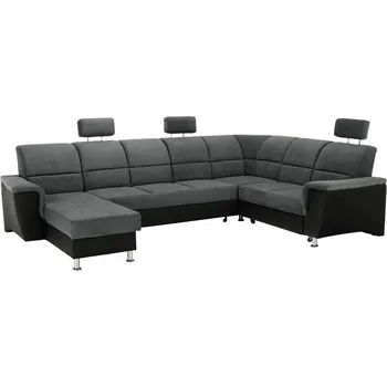 Sedací souprava Sedací souprava, ekokůže černá / látka tmavě šedá, pravá, SANTIAGO U