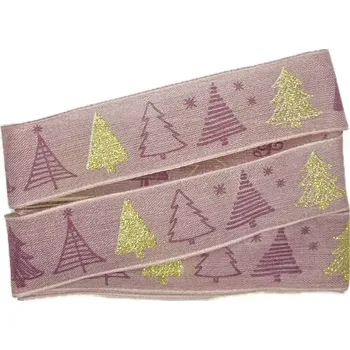 Stuha Vánoční stuha Stromky pastelově fialová 25mm x 2m (8,50 Kč/m) (Vánoční stuha bavlněná, oboustranná, s drátkem)