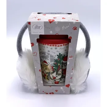 Termoska Termohrnek porcelánový Tři koťata 350 ml, cestovní s víčkem (Hrnek s kočkou, kočka)