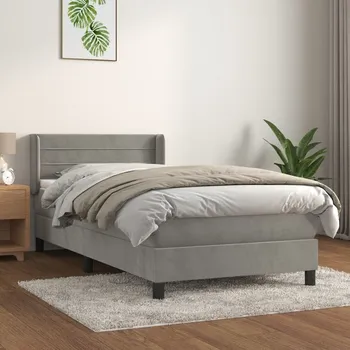 Postel vidaXL Box spring postel s matrací 80 x 200 cm samet [3130986] Barva: světle šedá
