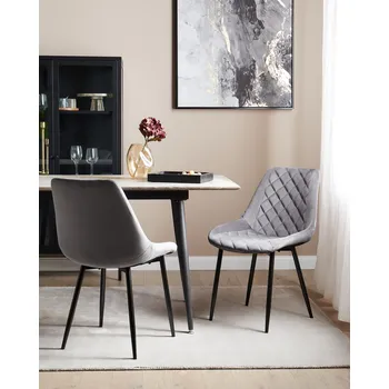 Jídelní židle Sada 2 sametových jídelních židlí šedá čalouněný nábytek do jídelny kuchyně Beliani