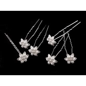 Ozdoba do vlasů Perlová vlásenka květ Ø17 mm 2 kusy - bílá stříbrná