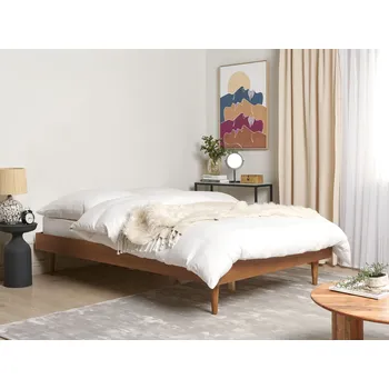 Postel Postel hnědý jasan 140 x 200 cm rám postele bez čela s lamelovým roštem minimalistický rustikální styl ložnice Beliani