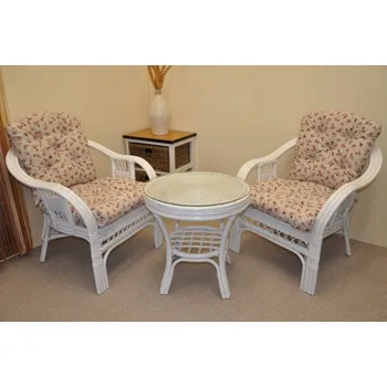 Sedací souprava Axin Trading s.r.o. Ratanová sedací souprava Rio De Janeiro 2+1 bílá polstry motiv růžičky