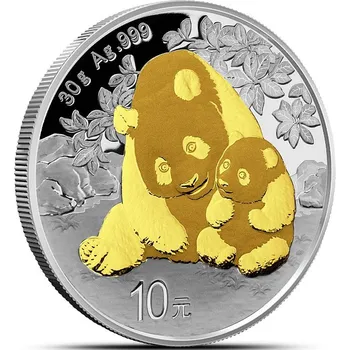 People's Republic of China Chinese Panda stříbrná mince 30g 2024 zlacená
