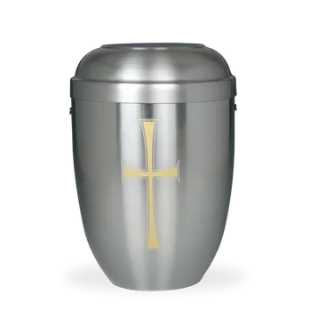 Smuteční dekorace Kovová urna Faith Stříbrná - Kříž II