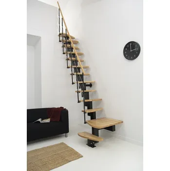 Mlynářské schody Minka Quatro Black 1/4, modulové úsporné schody s lomením, černá barva konstrukce