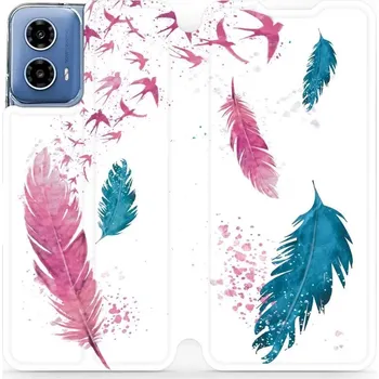 Pouzdro na mobilní telefon Flipové pouzdro Mobiwear - Motorola Moto G34 5G - MR08S Pírka (Knížkové flip pouzdro, obal, kryt na mobil Motorola Moto G34 5G - MR08S Pírka, materiál Umělá kůže + TPU - ochrana 360°, stojánek, silikonová vanička, magnetické zavírání)