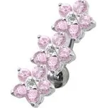 Stříbrný piercing do pupíku se štítem - kytičky (růžová)