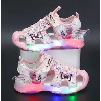 Dětská treková obuv Frozen (Ledové království) Dětské LED svítící letní sandály Frozen s Elsou Barva: Růžová, Velikost: 26 (16,2 cm)