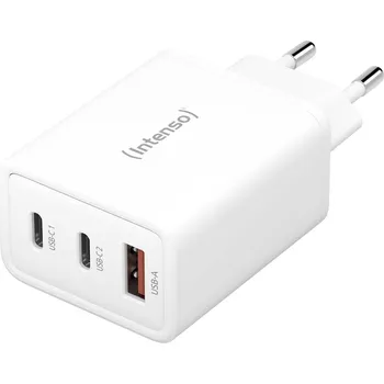 Mobilní telefon Intenso W65ACC GaN USB nabíječka, GaN, USB Power Delivery (USB-PD) , 1x USB A , 2x USB-C®, 65 W, Dodávka energie, bílá