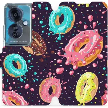 Pouzdro na mobilní telefon Flipové pouzdro Mobiwear - OPPO Reno 11 F 5G - VP19S Donutky (Knížkové flip pouzdro, obal, kryt na mobil OPPO Reno 11 F 5G - VP19S Donutky, materiál Umělá kůže + TPU - ochrana 360°, stojánek, silikonová vanička, magnetické zavírání)